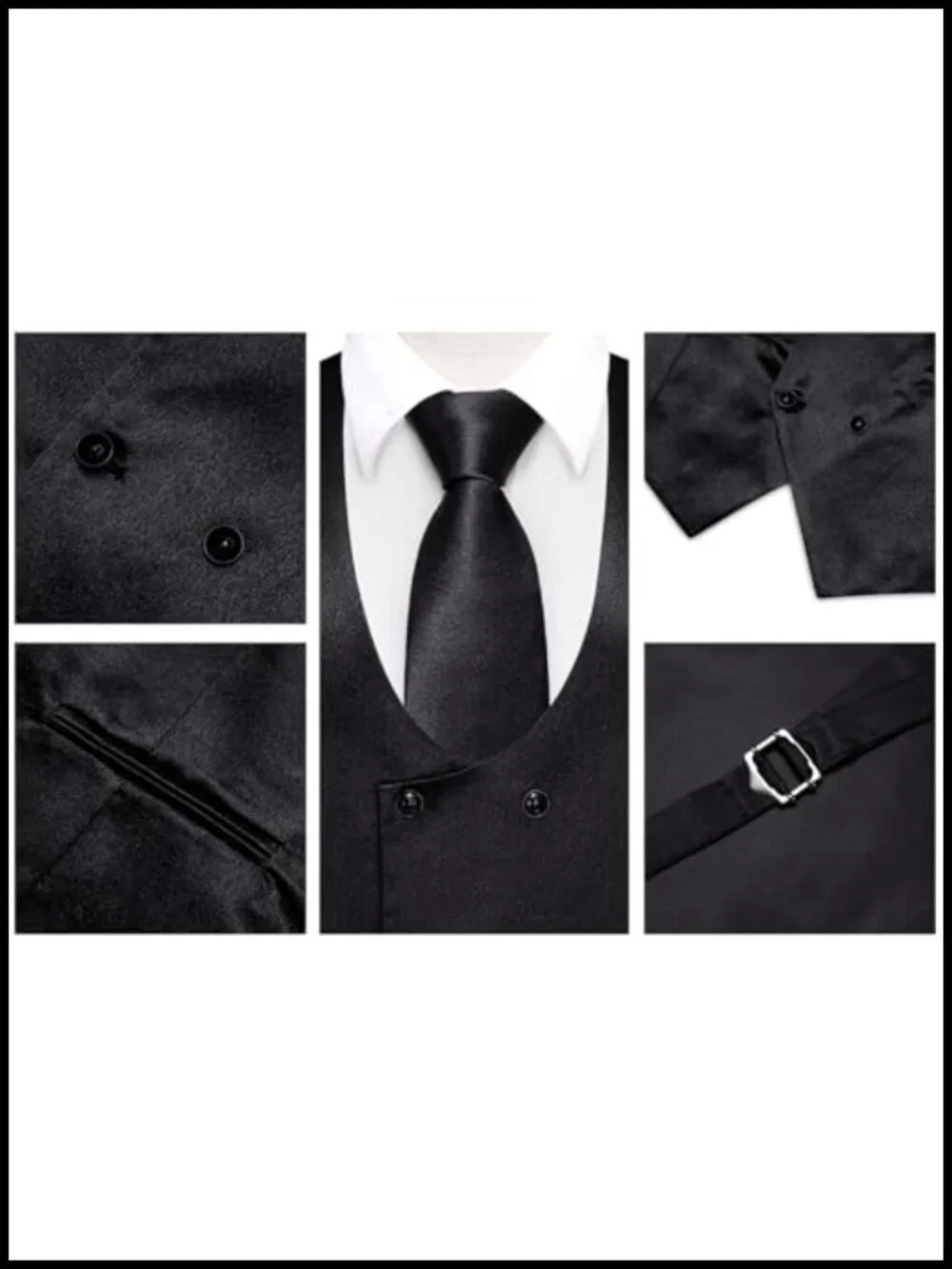 Satin Double Breasted Suit Vest Set with Pretied Bowtie & Cufflinks